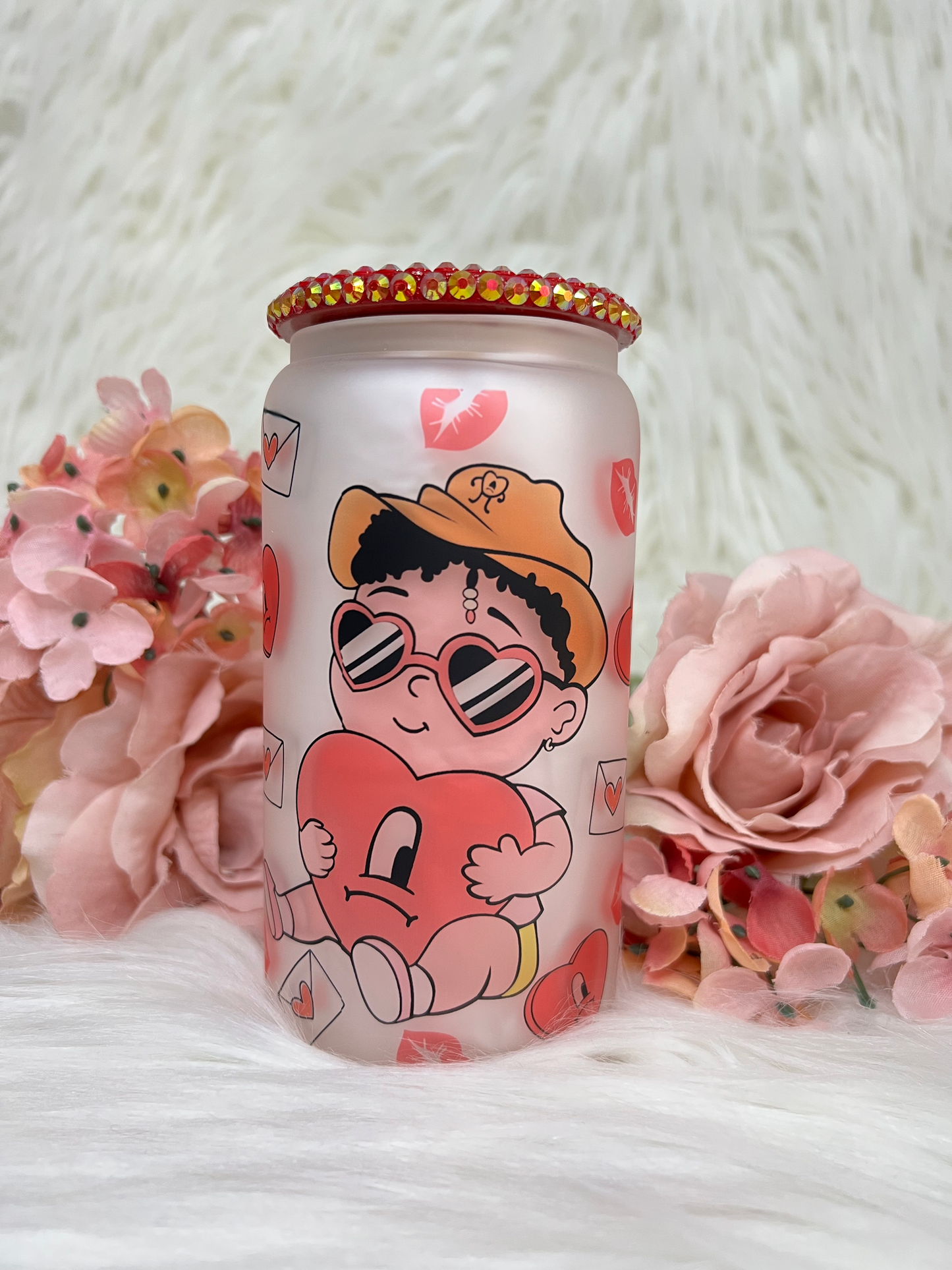 benito cup, bad bunny cup, bad bunny valentine cup, valentine cup, vaso de bad bunny, vasos de san Valentin, 16oz cup, 16oz libby cup, Bad bunny