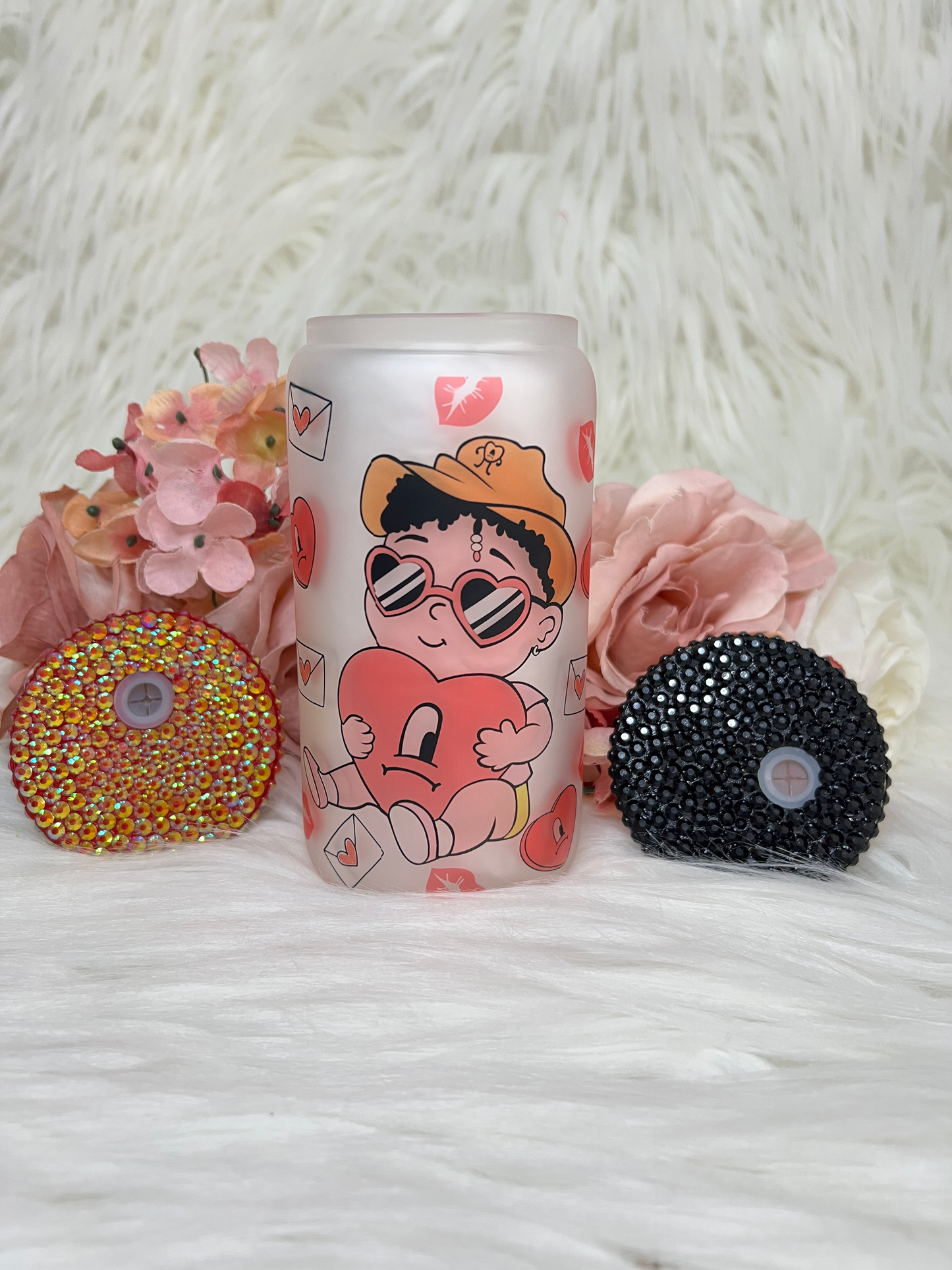 benito cup, bad bunny cup, bad bunny valentine cup, valentine cup, vaso de bad bunny, vasos de san Valentin, 16oz cup, 16oz libby cup, Bad bunny