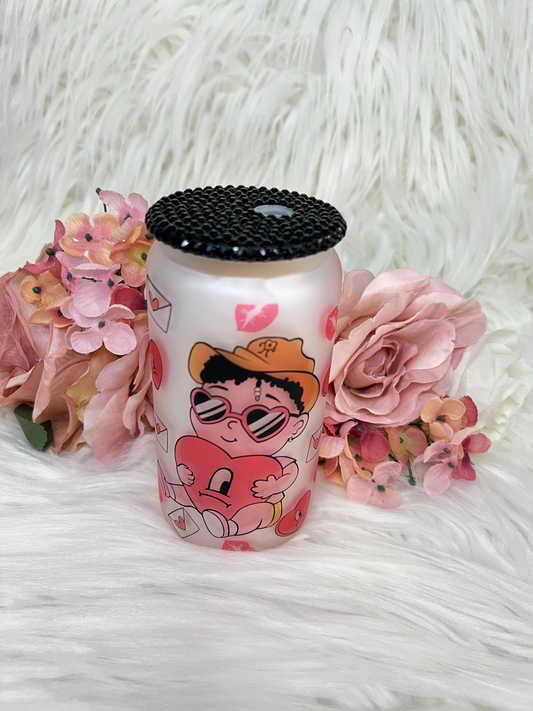 benito cup, bad bunny cup, bad bunny valentine cup, valentine cup, vaso de bad bunny, vasos de san Valentin, 16oz cup, 16oz libby cup, Bad bunny