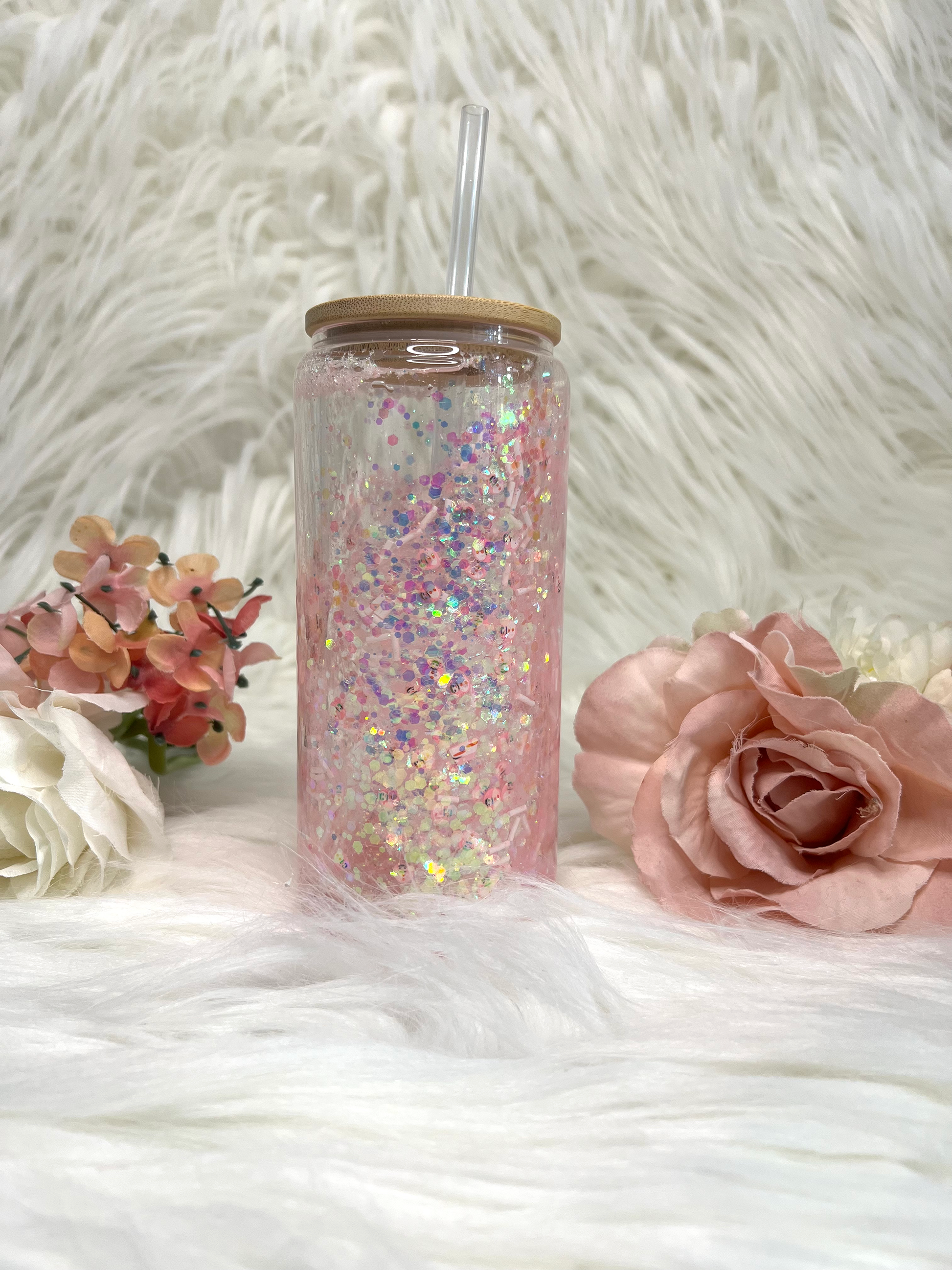 Glitter Snow Globe Glass Can 16 Oz, Pink Glitter Cup, Iced Glass, Glitter  Tumbler, Gift for Her, Double Walled Coffee Glass, Birthday Gift 